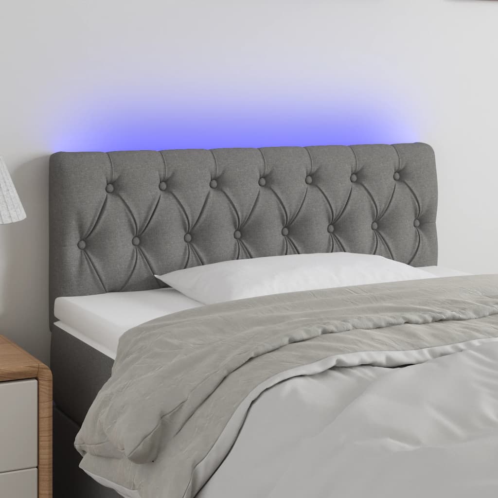 sengegavl med LED-lys 100x7x78/88 cm stof mørkegrå