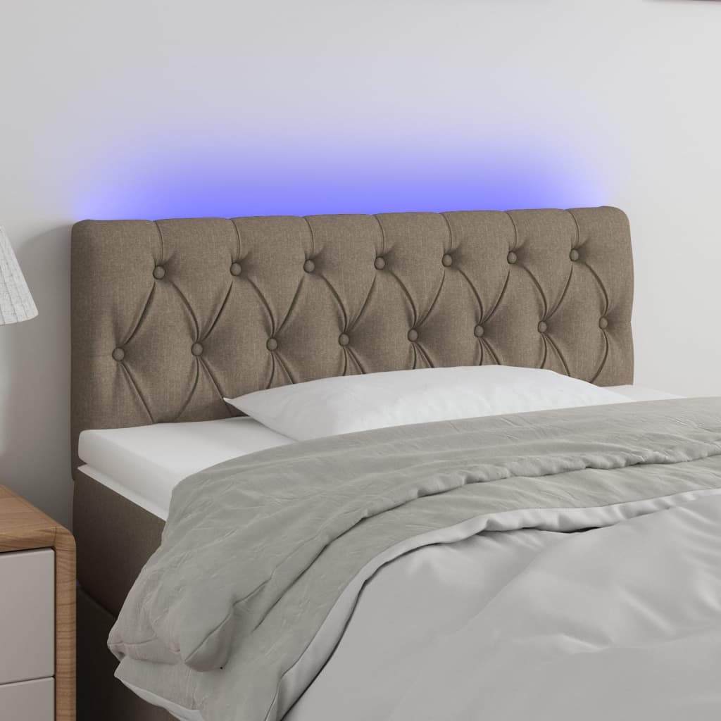 sengegavl med LED-lys 100x7x78/88 cm stof gråbrun