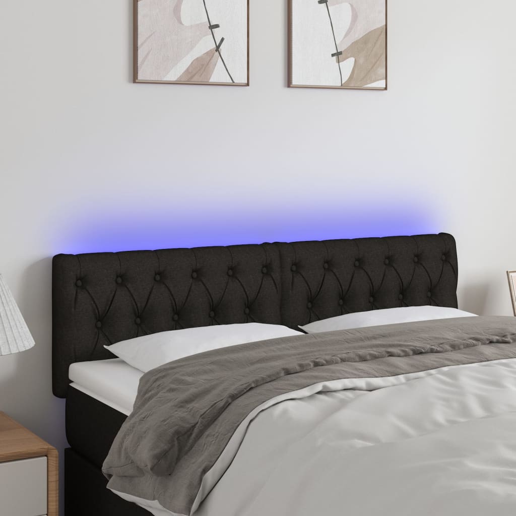 sengegavl med LED-lys 144x7x78/88 cm stof sort