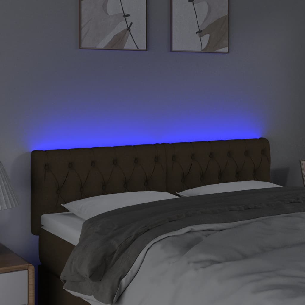 sengegavl med LED-lys 144x7x78/88 cm stof mørkebrun