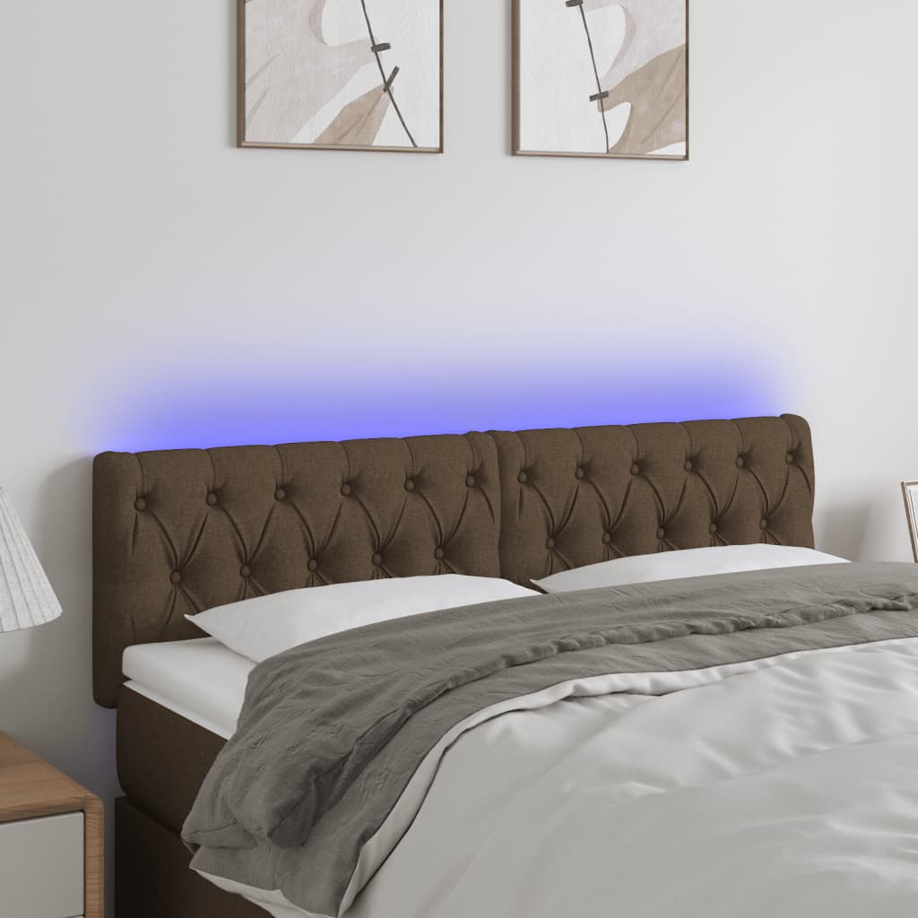 sengegavl med LED-lys 144x7x78/88 cm stof mørkebrun