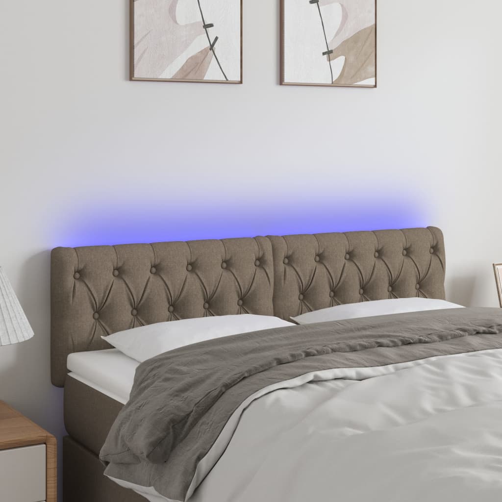 sengegavl med LED-lys 144x7x78/88 cm stof gråbrun