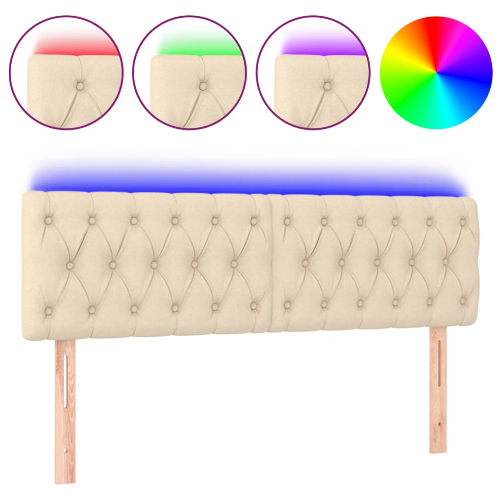 sengegavl med LED-lys 144x7x78/88 cm stof cremefarvet