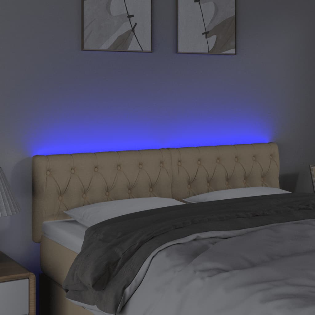 sengegavl med LED-lys 144x7x78/88 cm stof cremefarvet