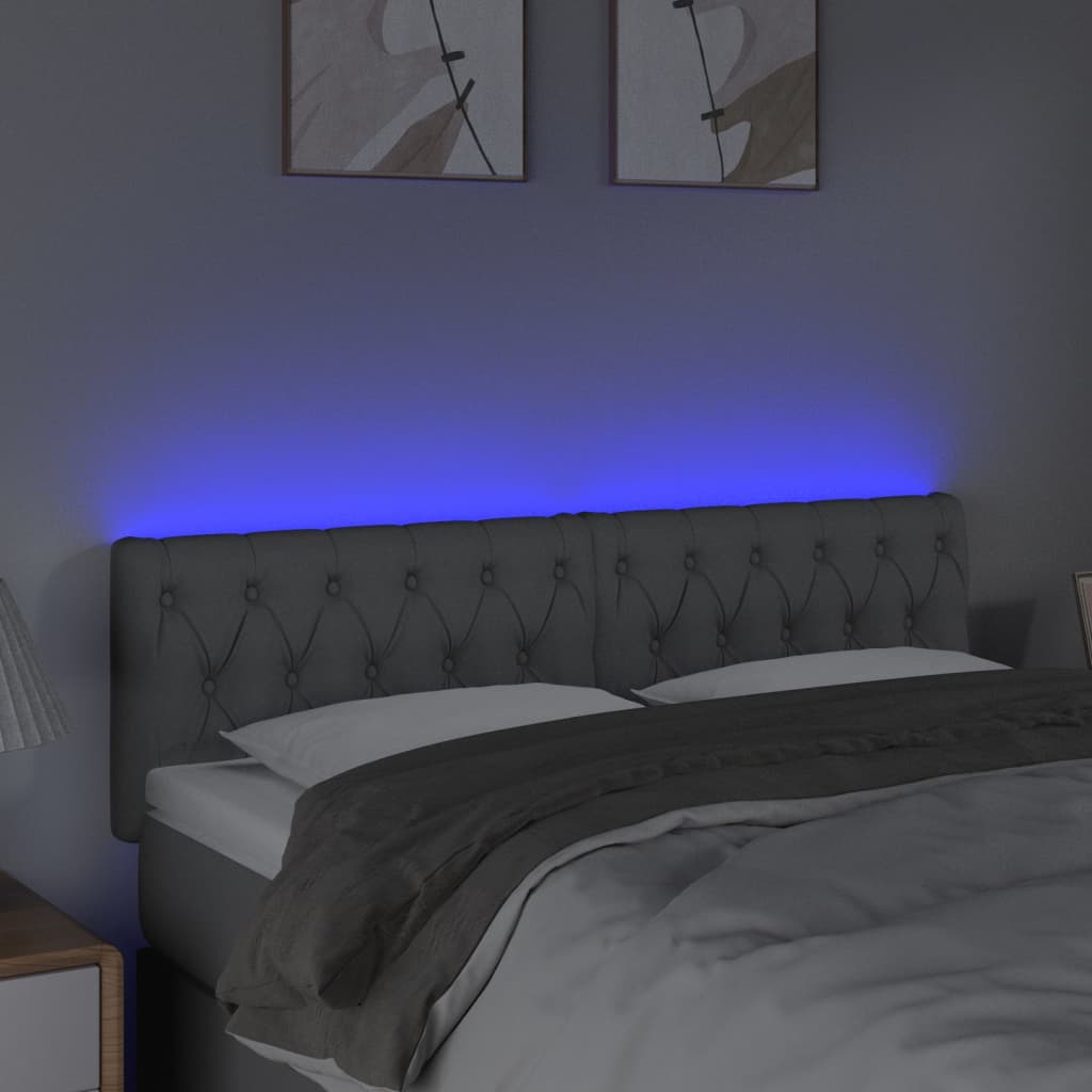 sengegavl med LED-lys 160x7x78/88 cm stof lysegrå
