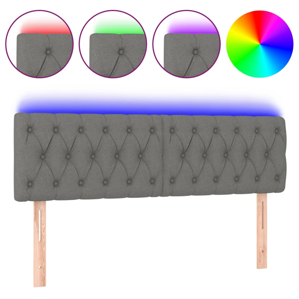 sengegavl med LED-lys 160x7x78/88 cm stof mørkegrå