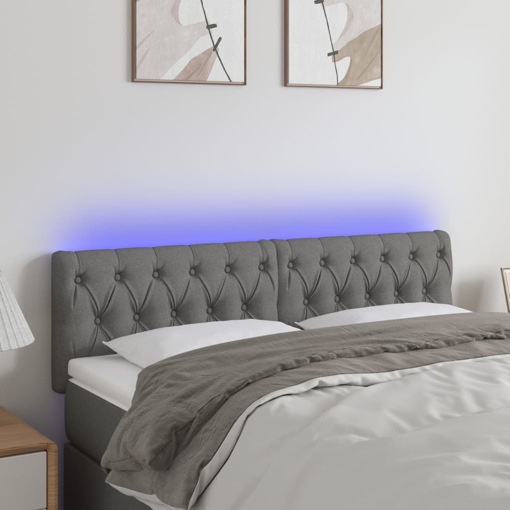 sengegavl med LED-lys 160x7x78/88 cm stof mørkegrå