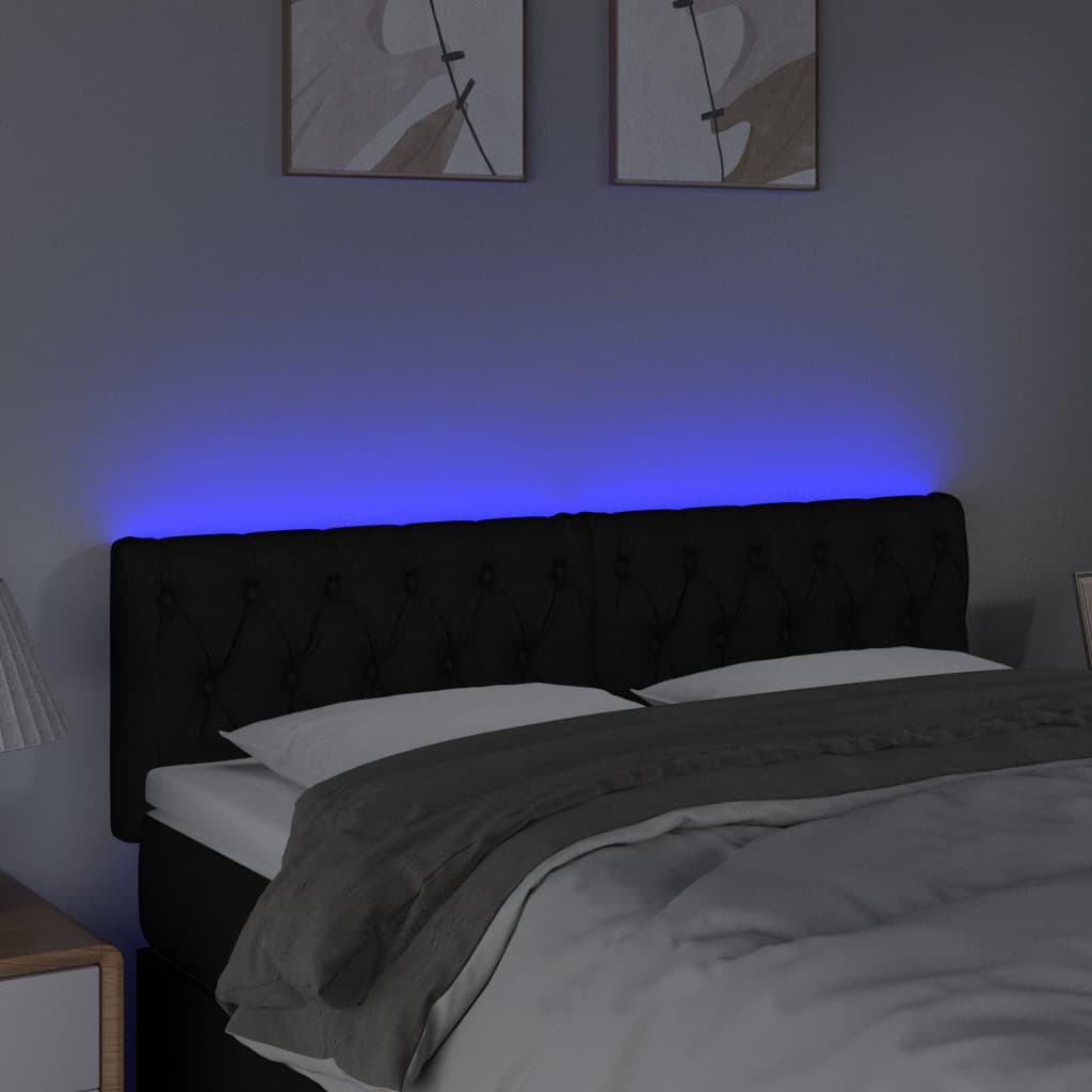 sengegavl med LED-lys 160x7x78/88 cm stof sort