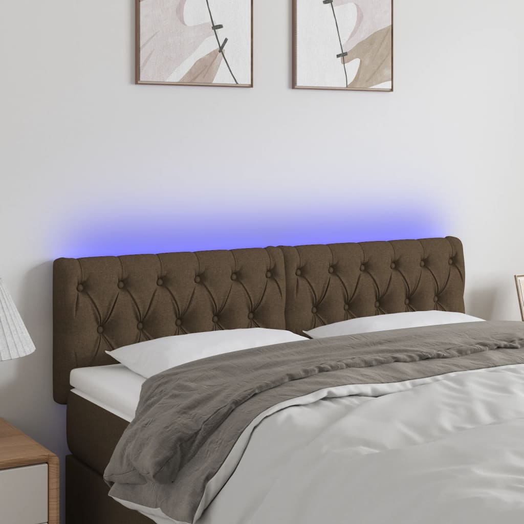 sengegavl med LED-lys 160x7x78/88 cm stof mørkebrun