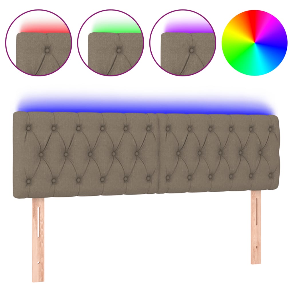 sengegavl med LED-lys 160x7x78/88 cm stof gråbrun