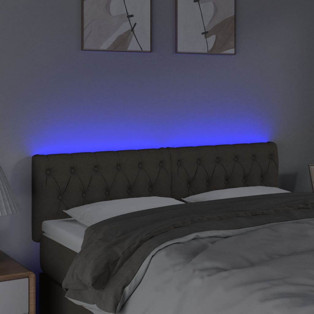 sengegavl med LED-lys 160x7x78/88 cm stof gråbrun