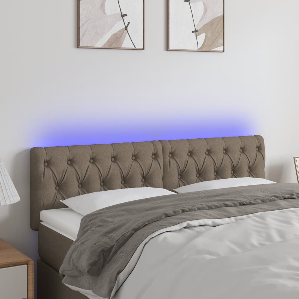 sengegavl med LED-lys 160x7x78/88 cm stof gråbrun