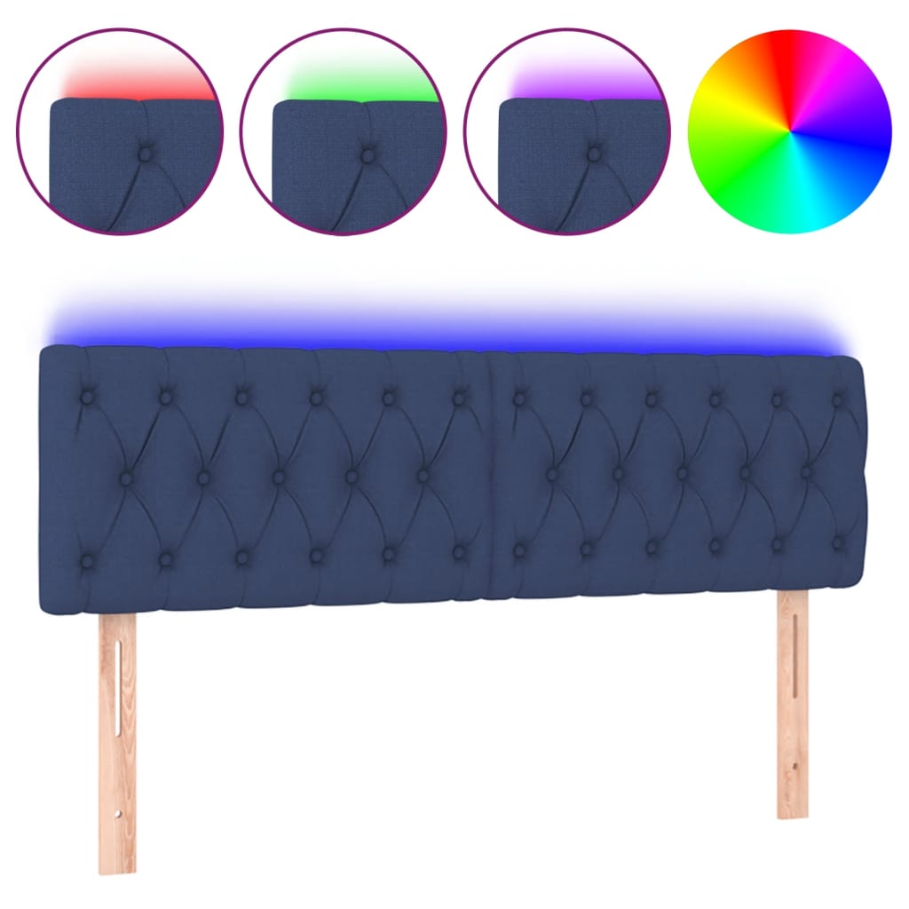 sengegavl med LED-lys 160x7x78/88 cm stof blå