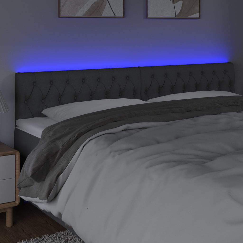 sengegavl med LED-lys 180x7x78/88 cm stof mørkegrå