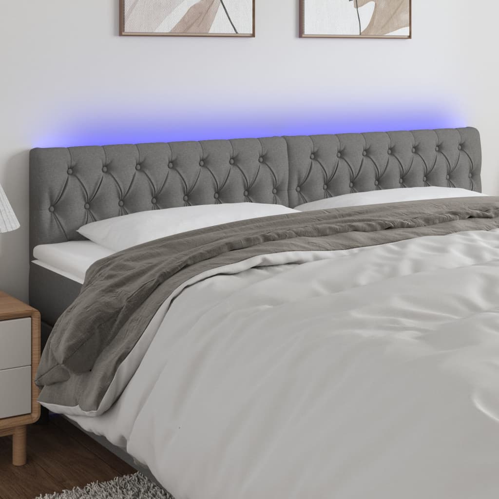sengegavl med LED-lys 180x7x78/88 cm stof mørkegrå