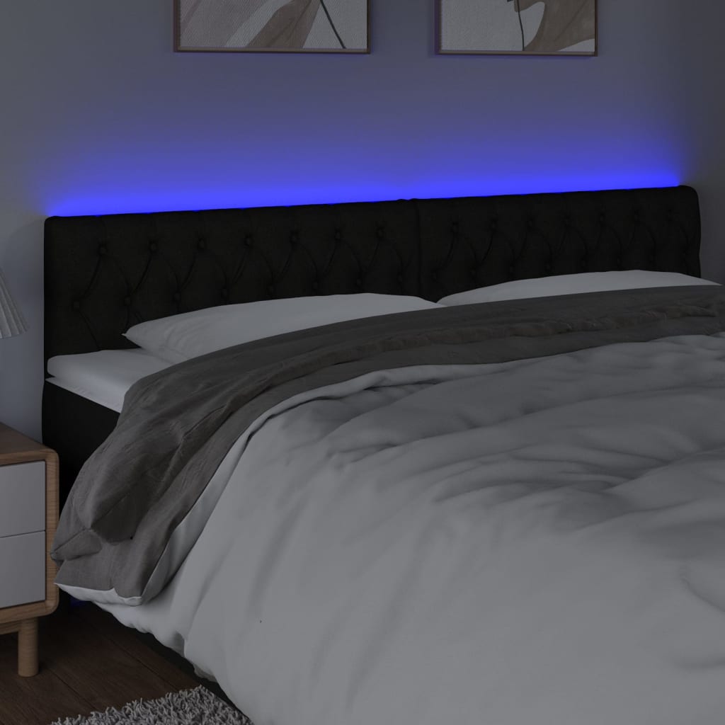 sengegavl med LED-lys 180x7x78/88 cm stof sort