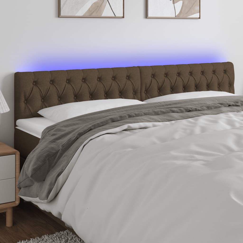 sengegavl med LED-lys 180x7x78/88 cm stof mørkebrun