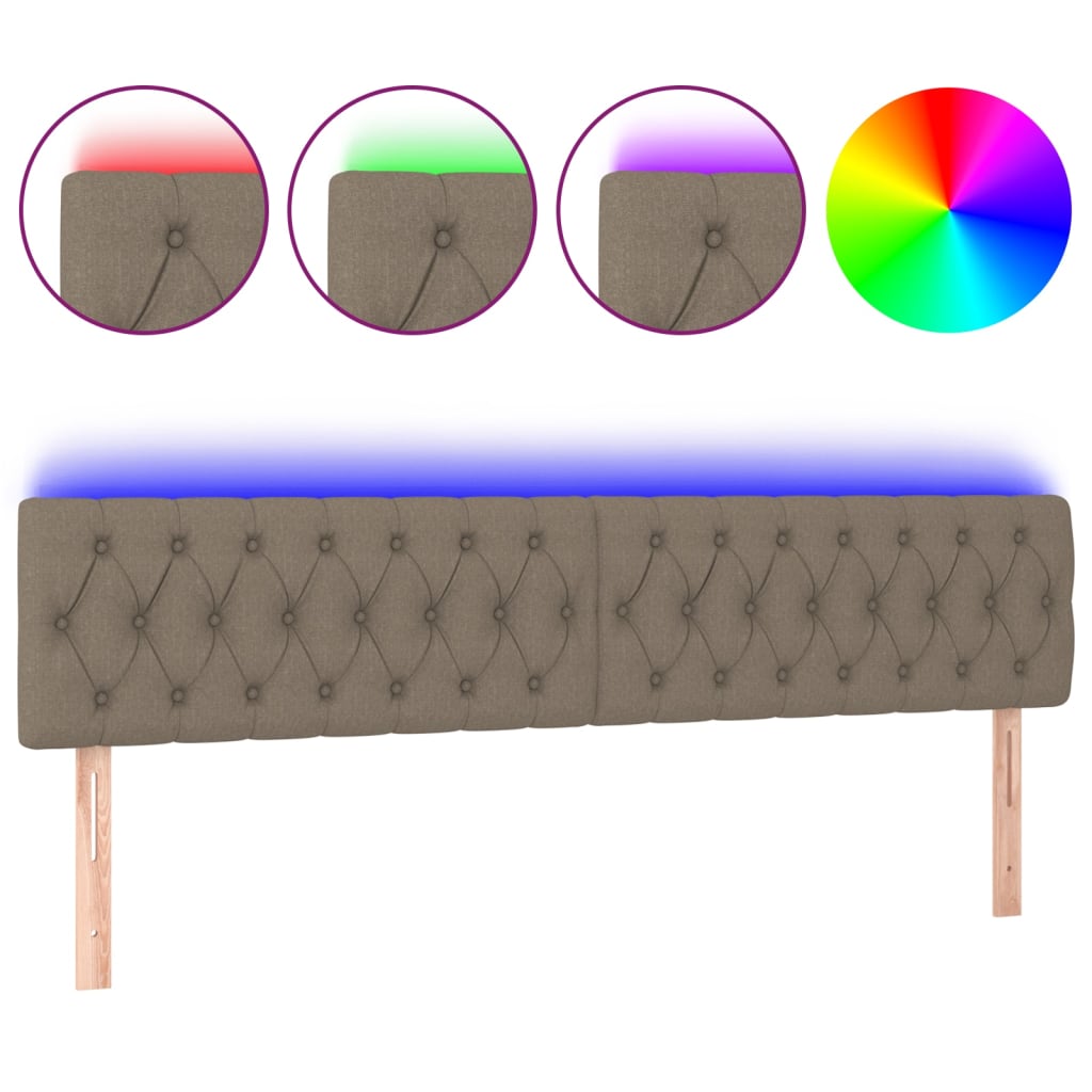 sengegavl med LED-lys 180x7x78/88 cm stof gråbrun