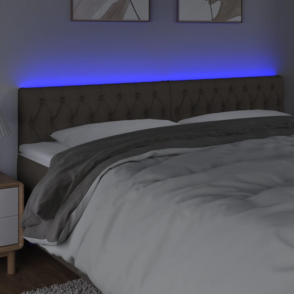 sengegavl med LED-lys 180x7x78/88 cm stof gråbrun