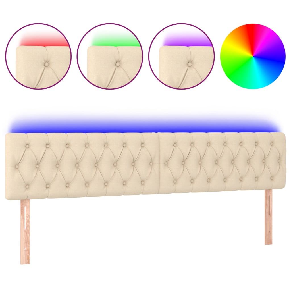 sengegavl med LED-lys 180x7x78/88 cm stof cremefarvet