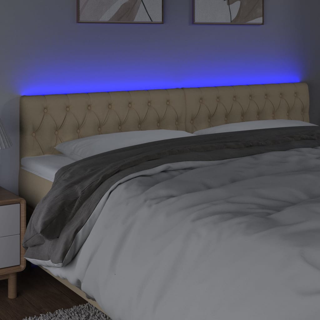 sengegavl med LED-lys 180x7x78/88 cm stof cremefarvet