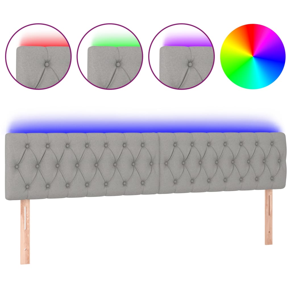 sengegavl med LED-lys 200x7x78/88 cm stof lysegrå
