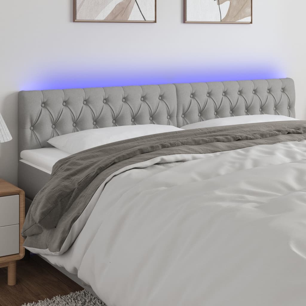 sengegavl med LED-lys 200x7x78/88 cm stof lysegrå