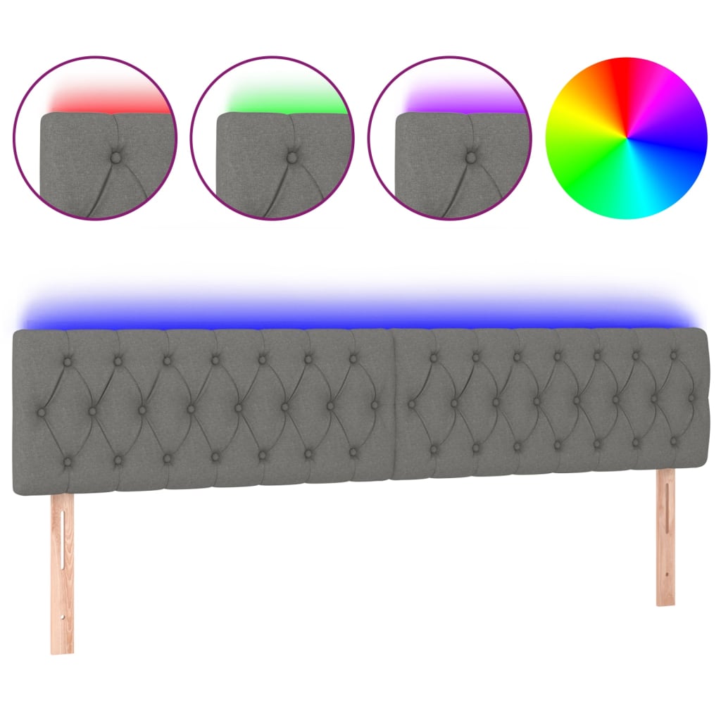 sengegavl med LED-lys 200x7x78/88 cm stof mørkegrå