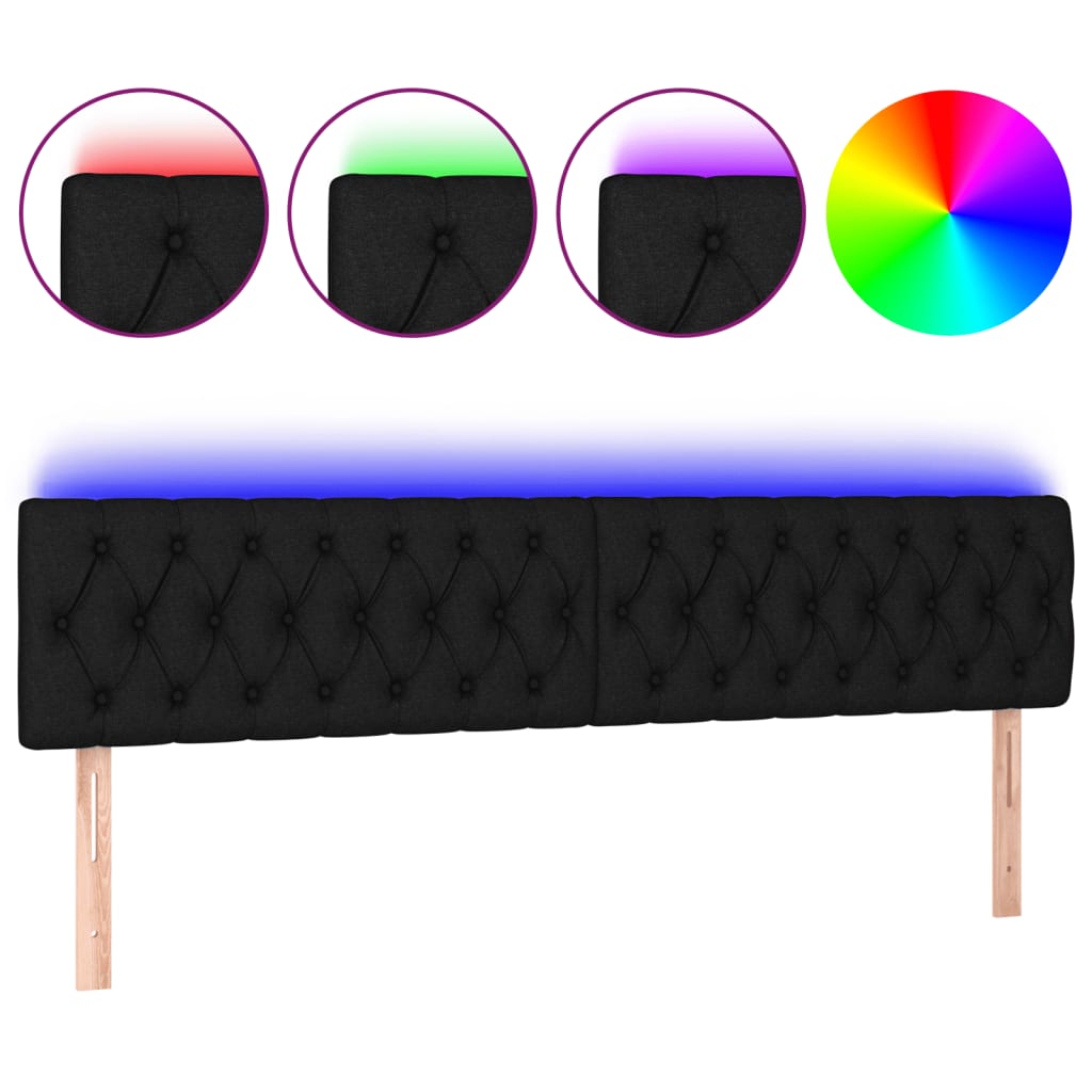 sengegavl med LED-lys 200x7x78/88 cm stof sort