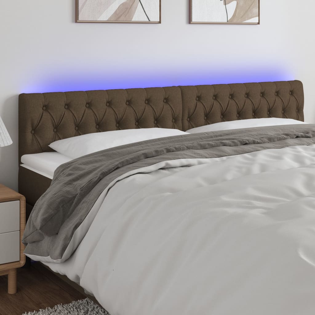 sengegavl med LED-lys 200x7x78/88 cm stof mørkebrun