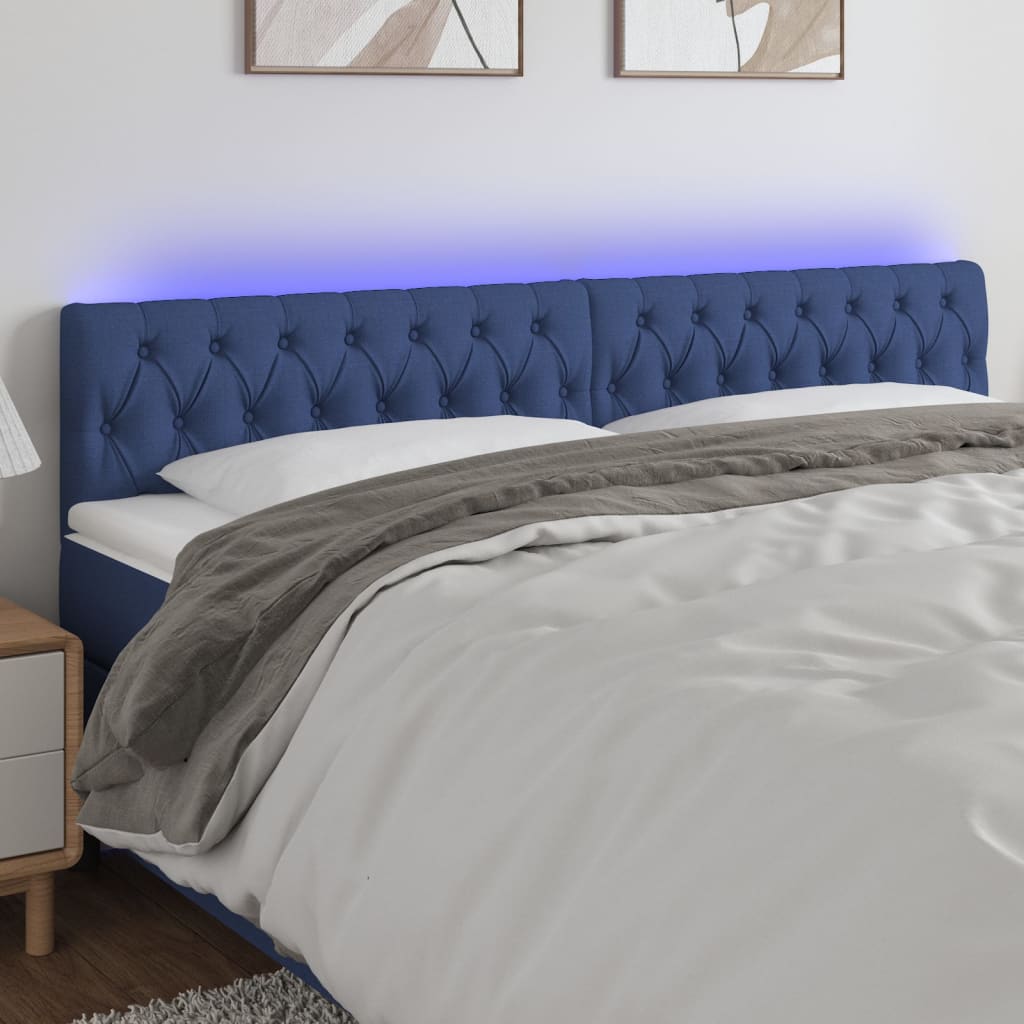 sengegavl med LED-lys 200x7x78/88 cm stof blå