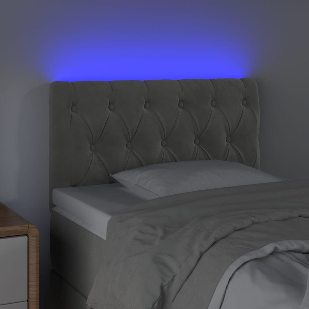 sengegavl med LED-lys 80x7x78/88 cm velour lysegrå