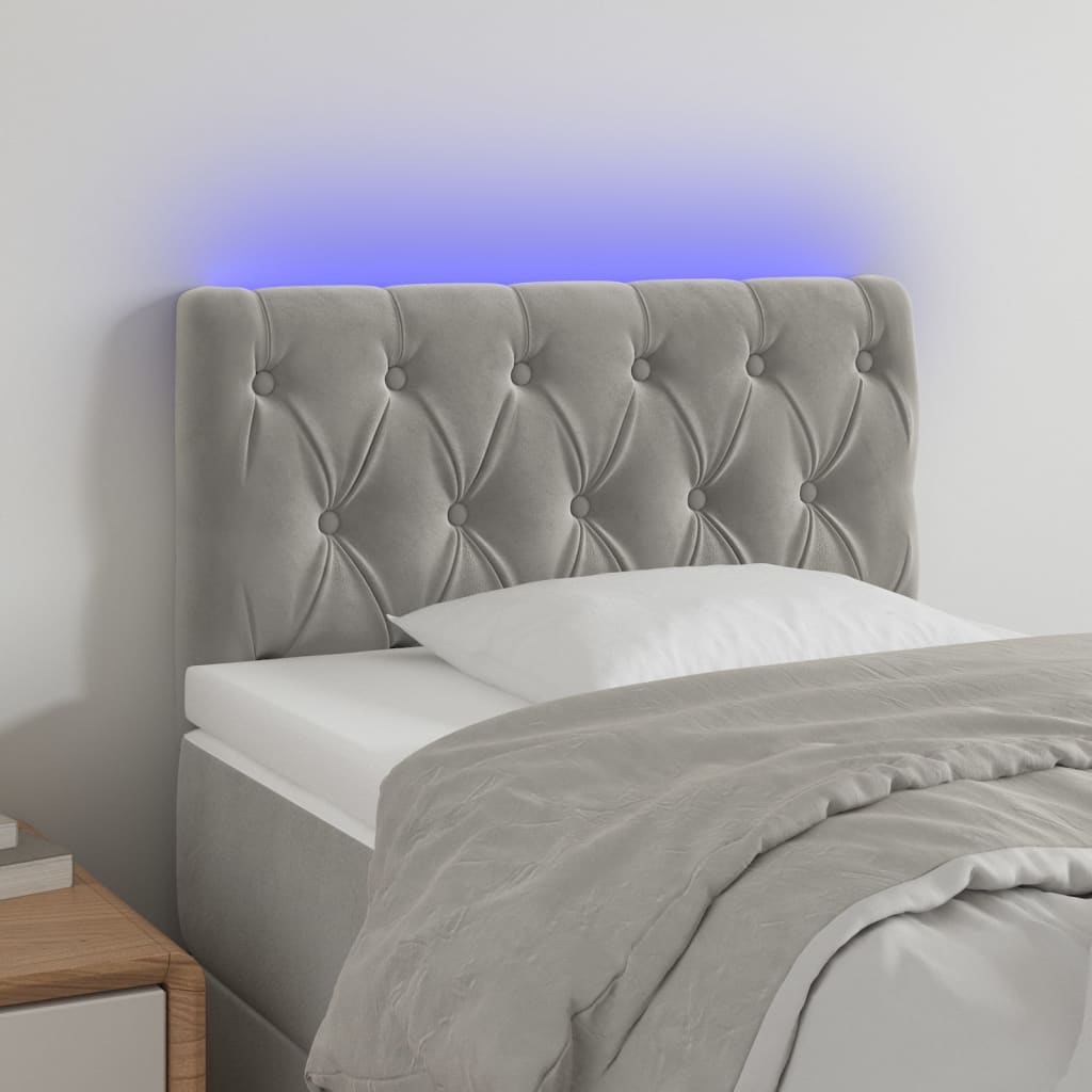 sengegavl med LED-lys 80x7x78/88 cm velour lysegrå
