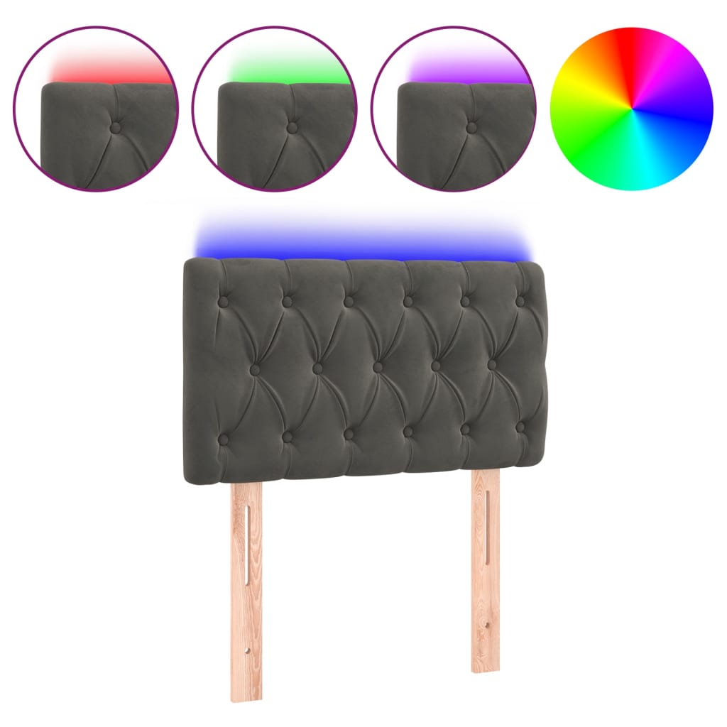 sengegavl med LED-lys 80x7x78/88 cm velour mørkegrå