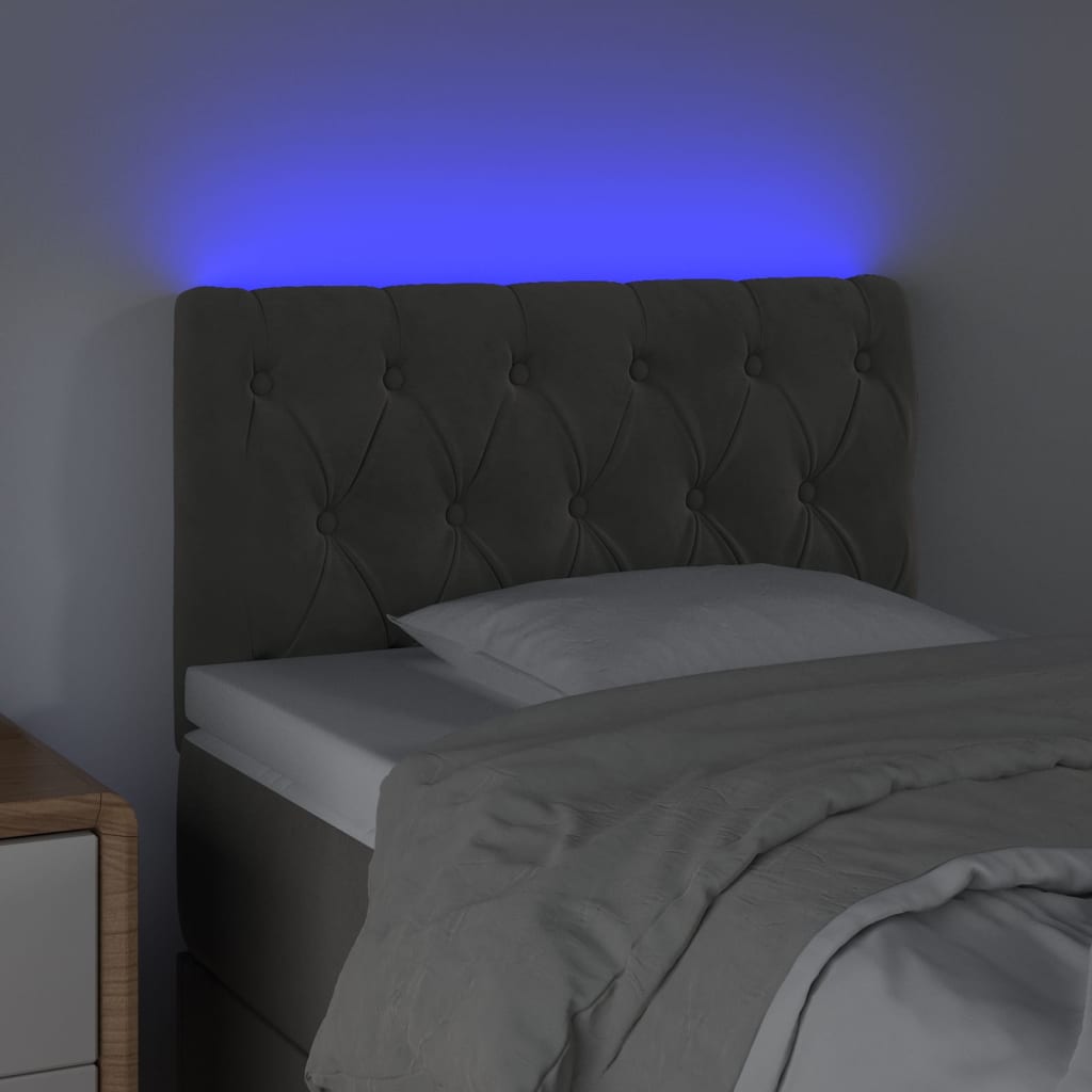 sengegavl med LED-lys 80x7x78/88 cm velour mørkegrå