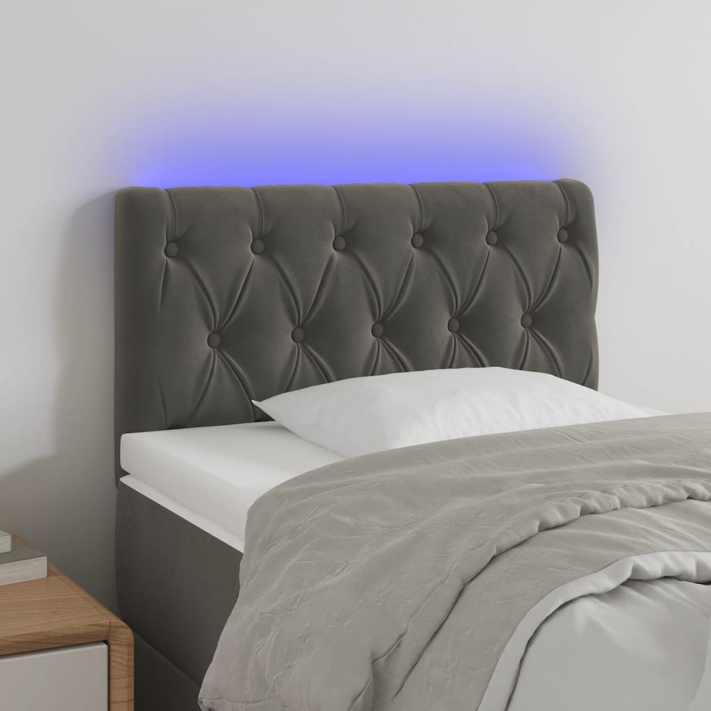 sengegavl med LED-lys 80x7x78/88 cm velour mørkegrå