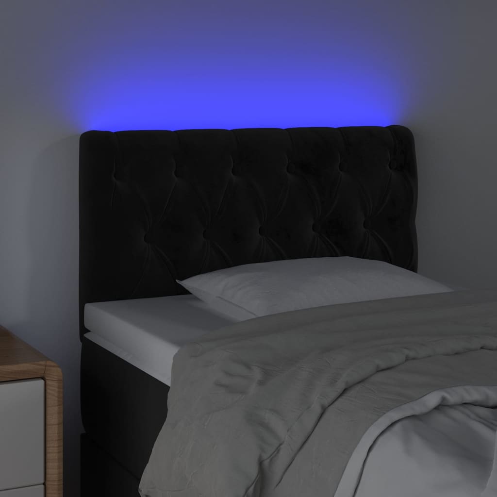 sengegavl med LED-lys 80x7x78/88 cm velour sort