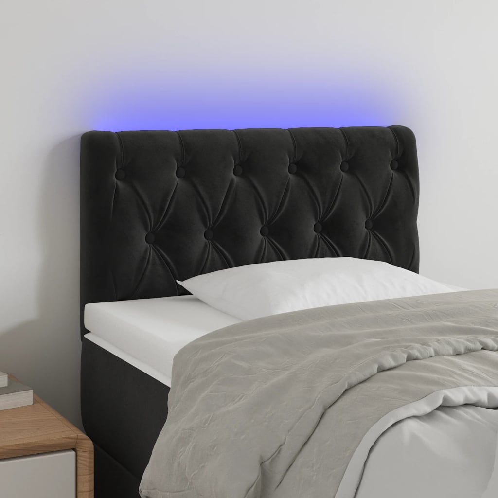 sengegavl med LED-lys 80x7x78/88 cm velour sort