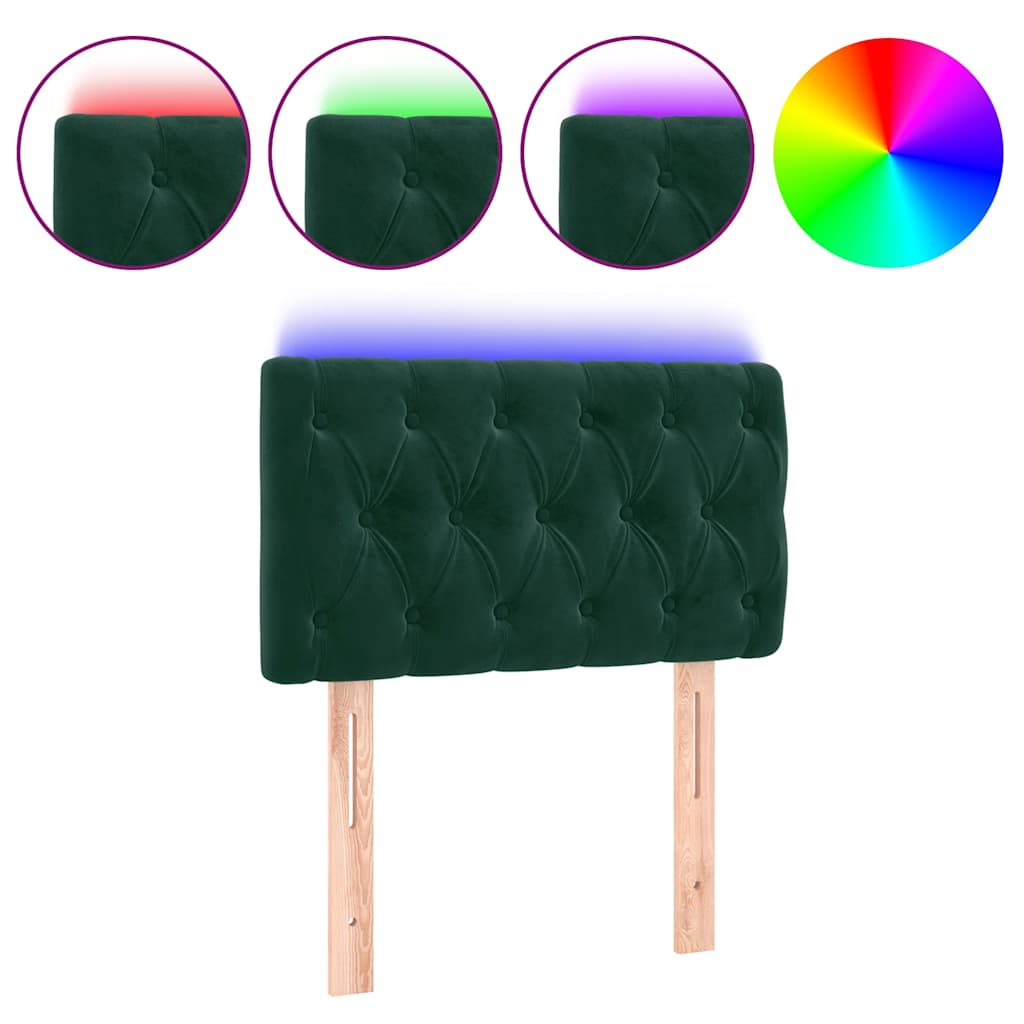 sengegavl med LED-lys 80x7x78/88 cm velour mørkegrøn