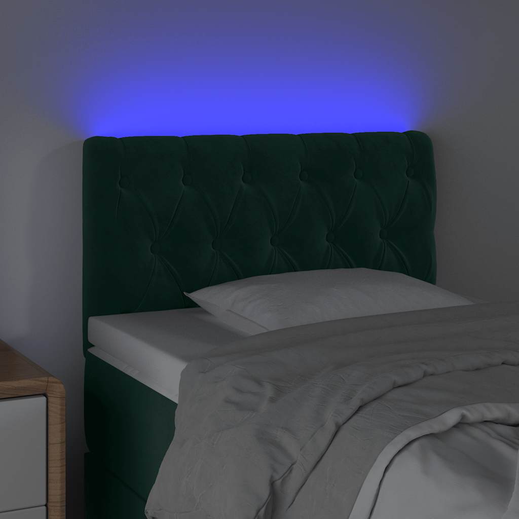 sengegavl med LED-lys 80x7x78/88 cm velour mørkegrøn