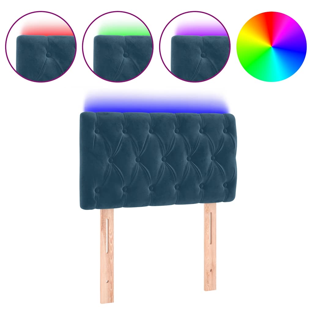 sengegavl med LED-lys 80x7x78/88 cm velour mørkeblå