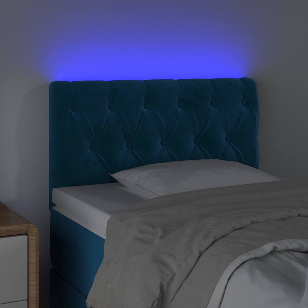 sengegavl med LED-lys 80x7x78/88 cm velour mørkeblå