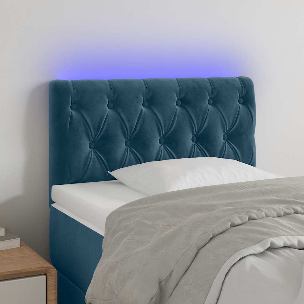 sengegavl med LED-lys 80x7x78/88 cm velour mørkeblå