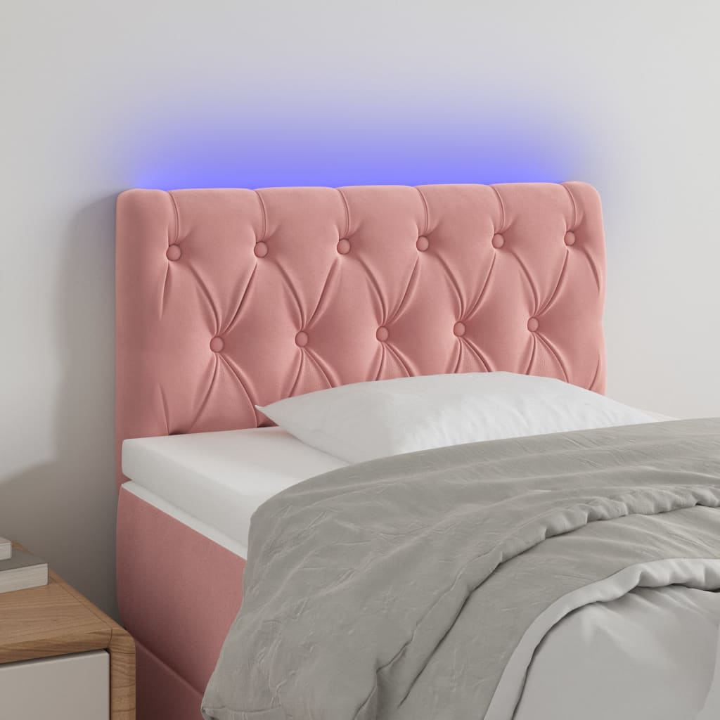 sengegavl med LED-lys 80x7x78/88 cm velour lyserød