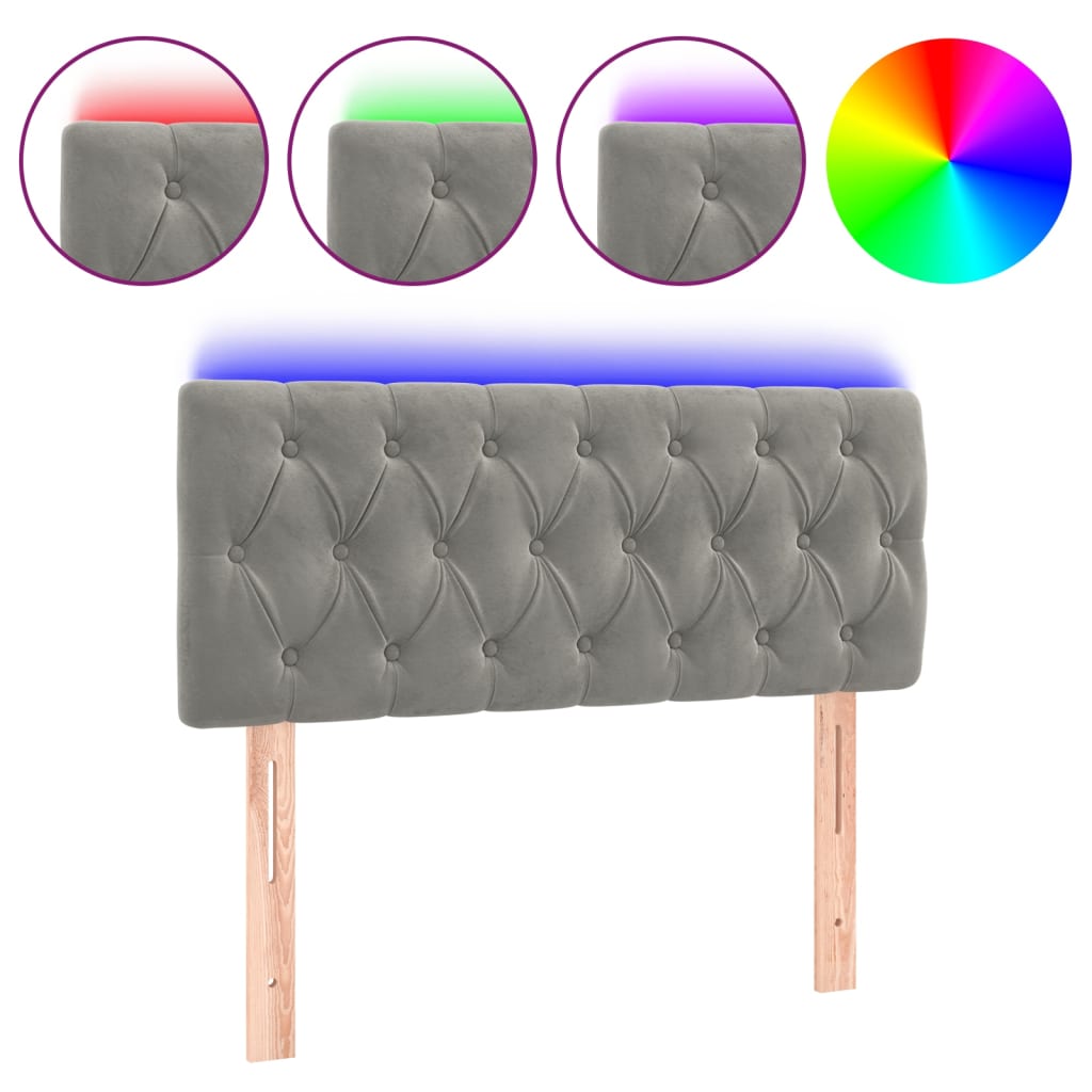 sengegavl med LED-lys 90x7x78/88 cm velour lysegrå