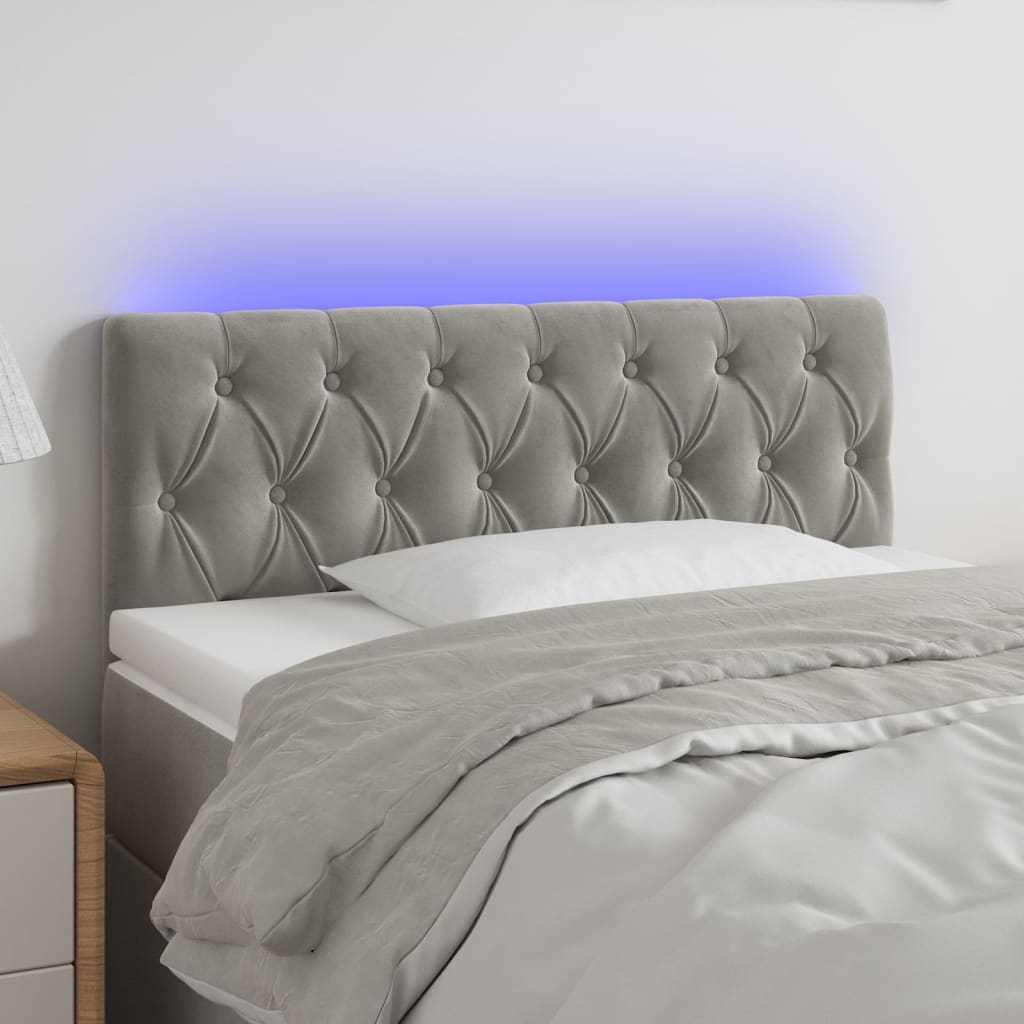 sengegavl med LED-lys 90x7x78/88 cm velour lysegrå