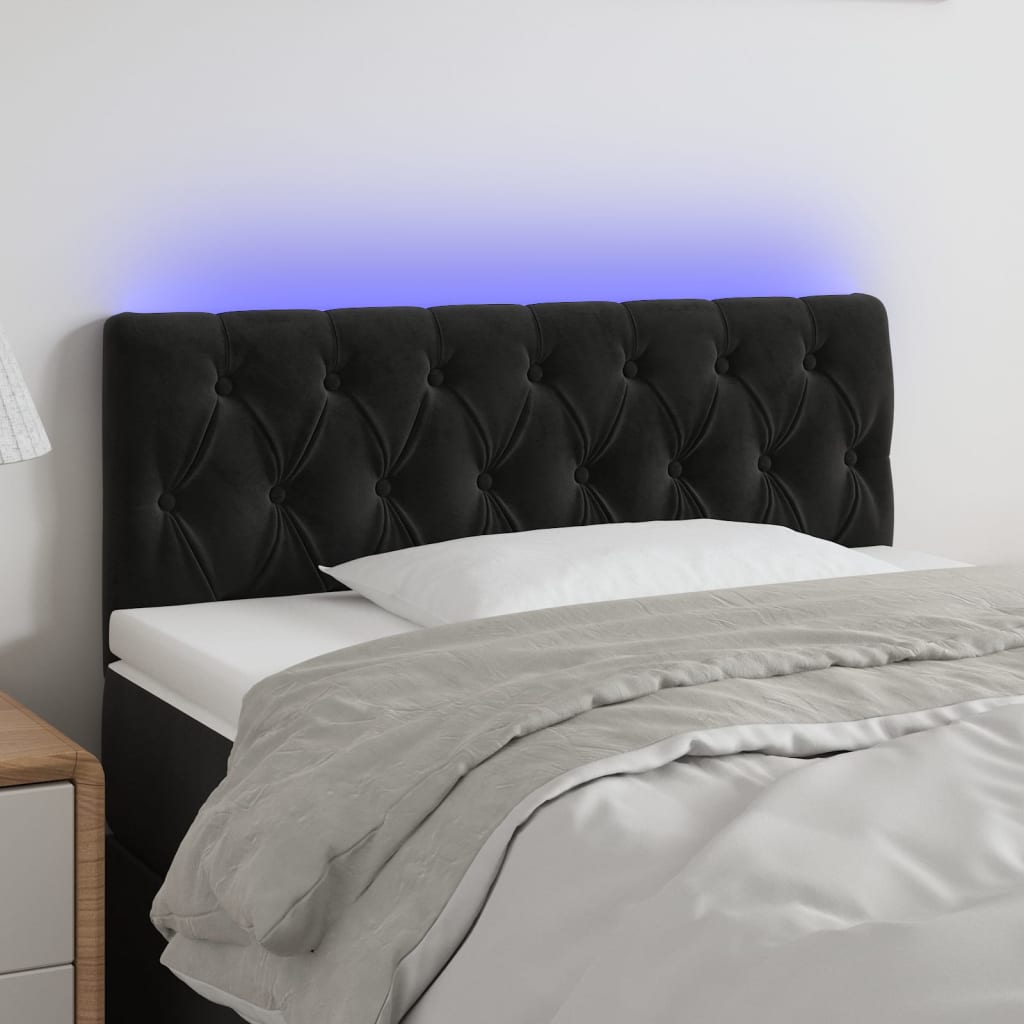 sengegavl med LED-lys 90x7x78/88 cm velour sort