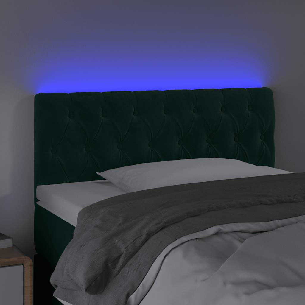 sengegavl med LED-lys 90x7x78/88 cm velour mørkegrøn