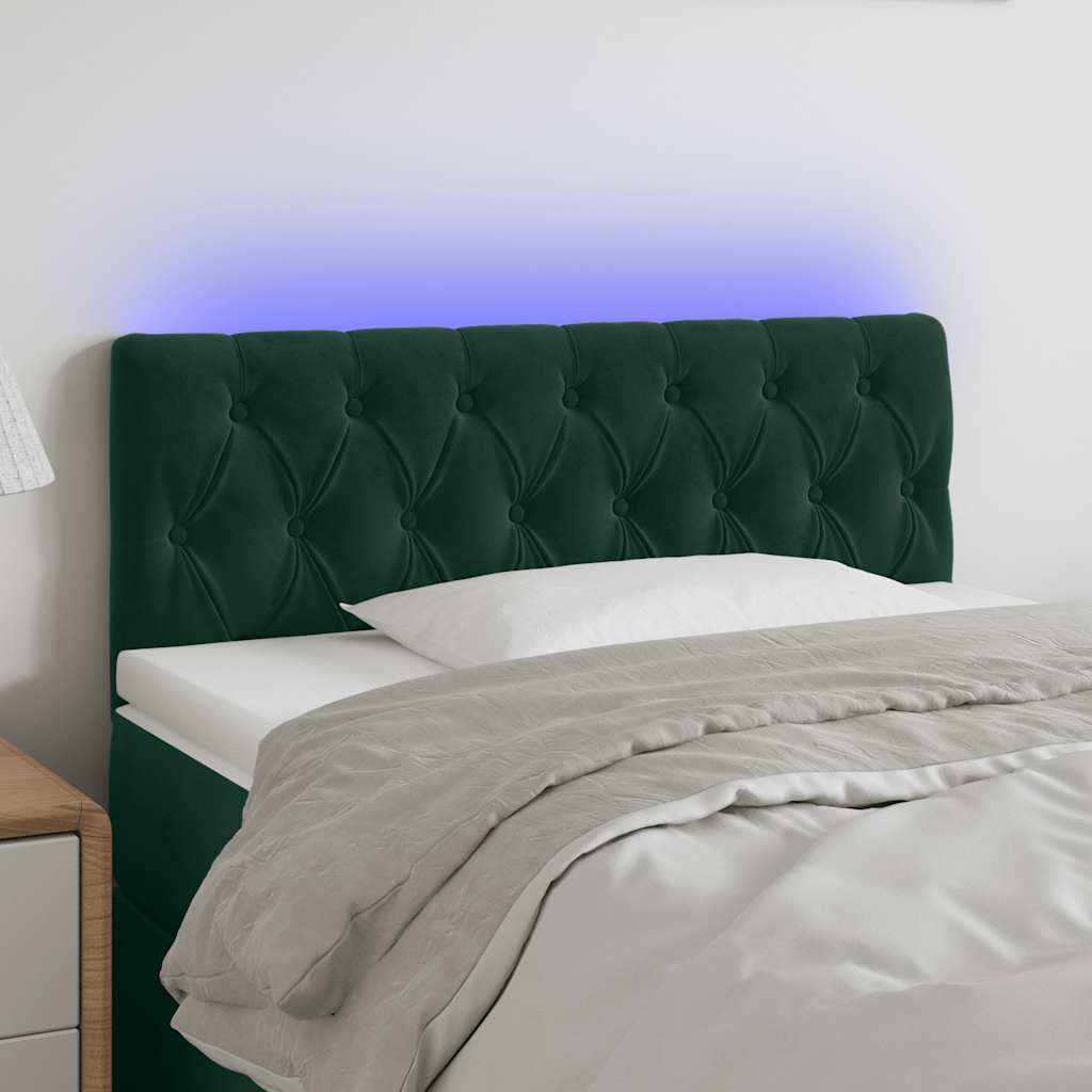 sengegavl med LED-lys 90x7x78/88 cm velour mørkegrøn