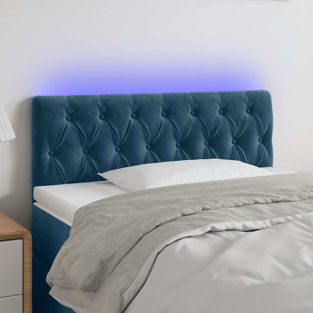 sengegavl med LED-lys 90x7x78/88 cm velour mørkeblå